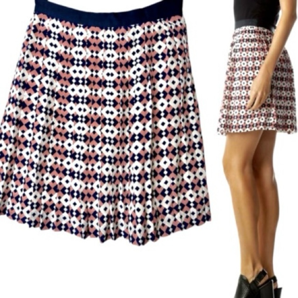 J. Crew Geometric Preppy Chic Pleated Silk Skirt